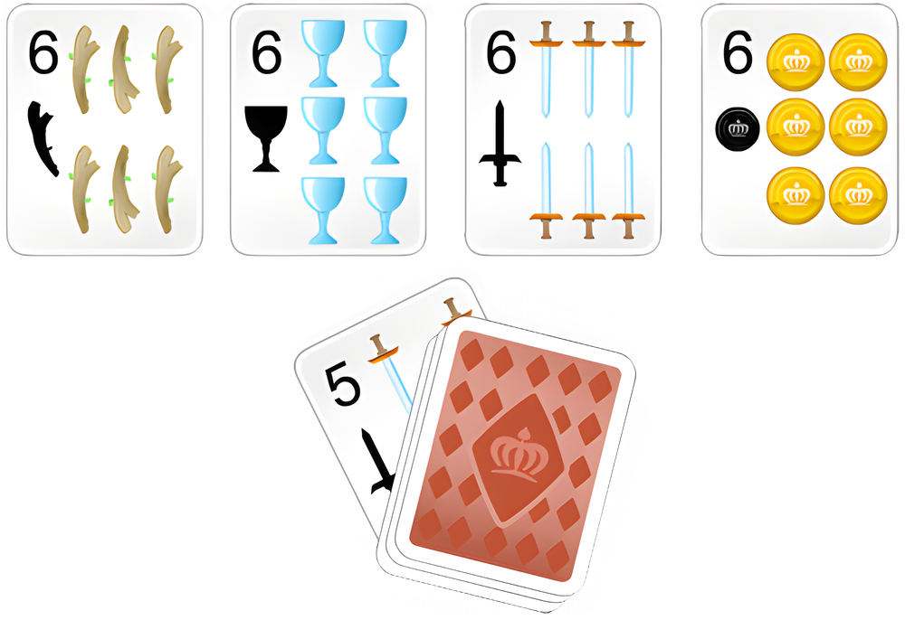 As quatro manilhas do Truco no baralho espanhol — Paus (Zap), Copas, Espadas e Ouros
